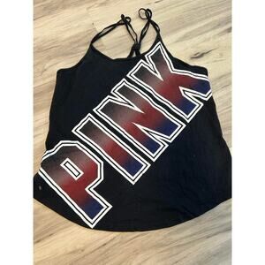 PINK Victoria's Secret strappy racer back black tank top ombre logo size